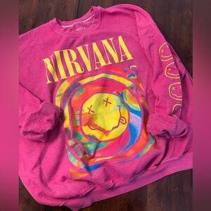 VIRAL Nirvana Smile Overdyed Sweatshirt graphic pink urban outfitters L / XL